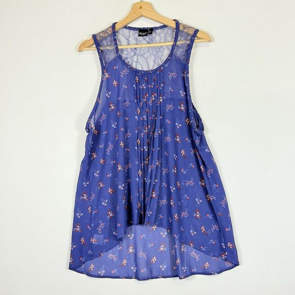 Cruel Girl Western Purple Floral Sheer Chiffon Lace Shirt Top Women's Large - Picture 1 of 7